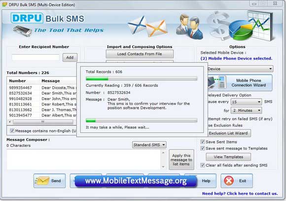 Screenshot of SMS Text Message Software 7.0.1.3