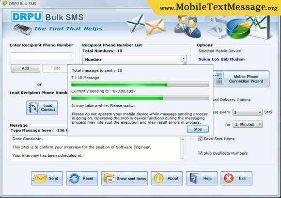 Screenshot of Online Text Messages