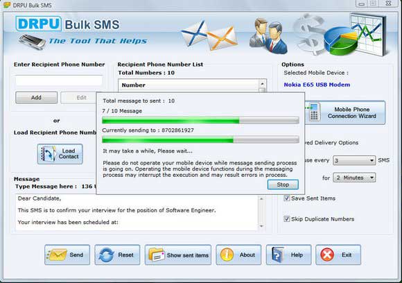 SMS Software screen shot