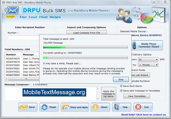 Windows 10 Bulk SMS Software for Blackberry Phones full