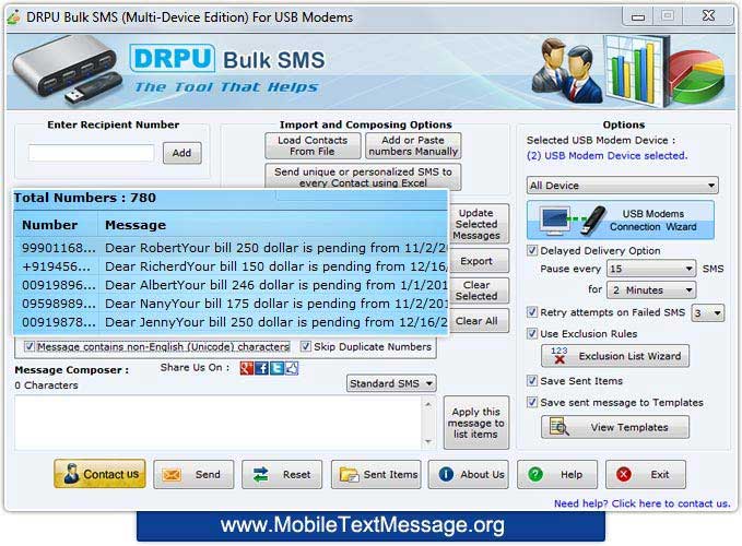 Modem Text Messaging Software screenshot