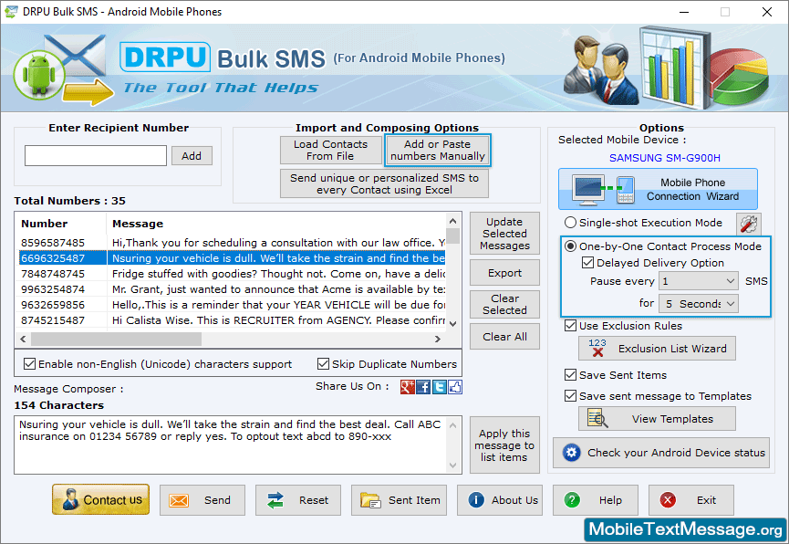 Bulk SMS Software for Android Mobile Phones