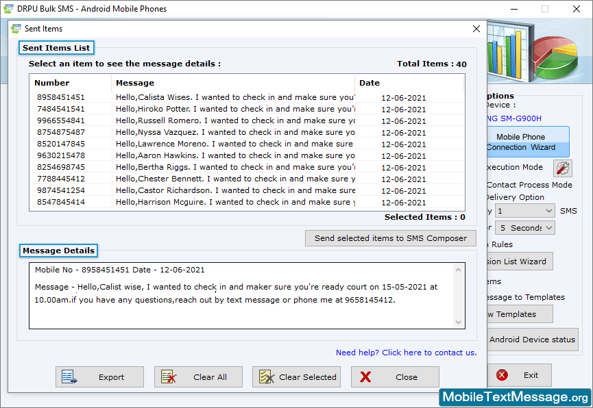 Sent Items List Sent Items List