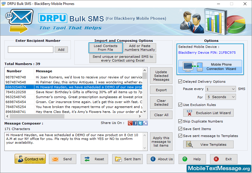 Bulk SMS Software for BlackBerry Mobile Phones