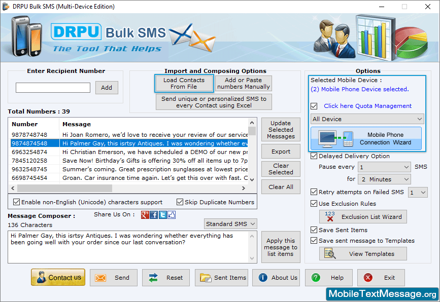 Load Contacts from File Bulk SMS Software - Multi Mobile