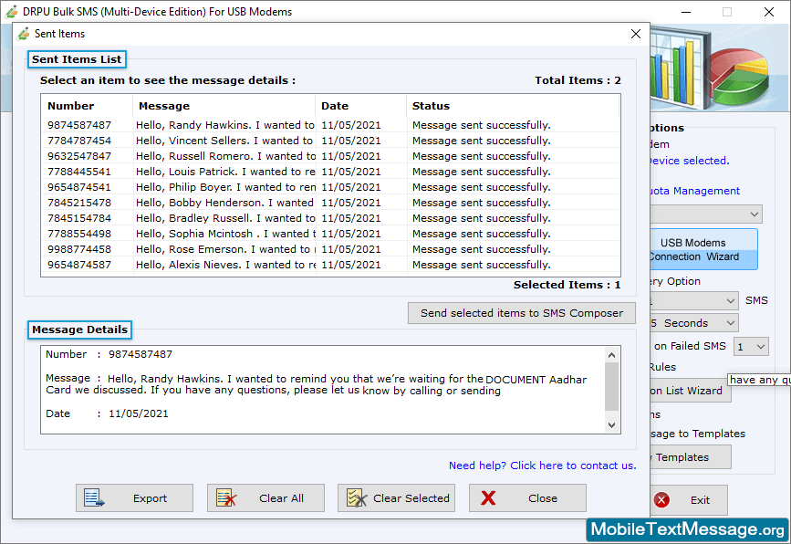 Sent Items List Sent Items List