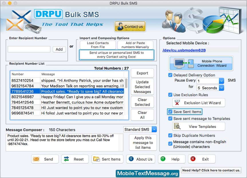 Mac Bulk SMS Software for GSM Phones